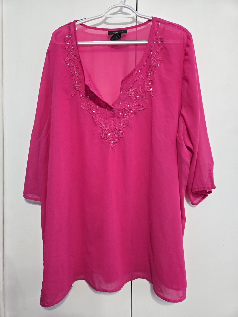 Laneโ Bryant Embellished Sheer Tunic Blouse Pink 22/24 Boho Plus Size